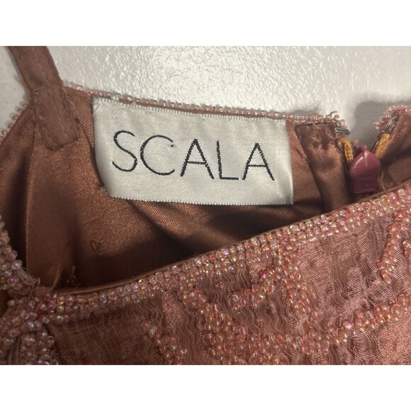 SCALA Dress Vintage Silk Lined Beaded Pink *PROJECT*  17"Chest 13"W 47"L *ripped - Picture 2 of 7